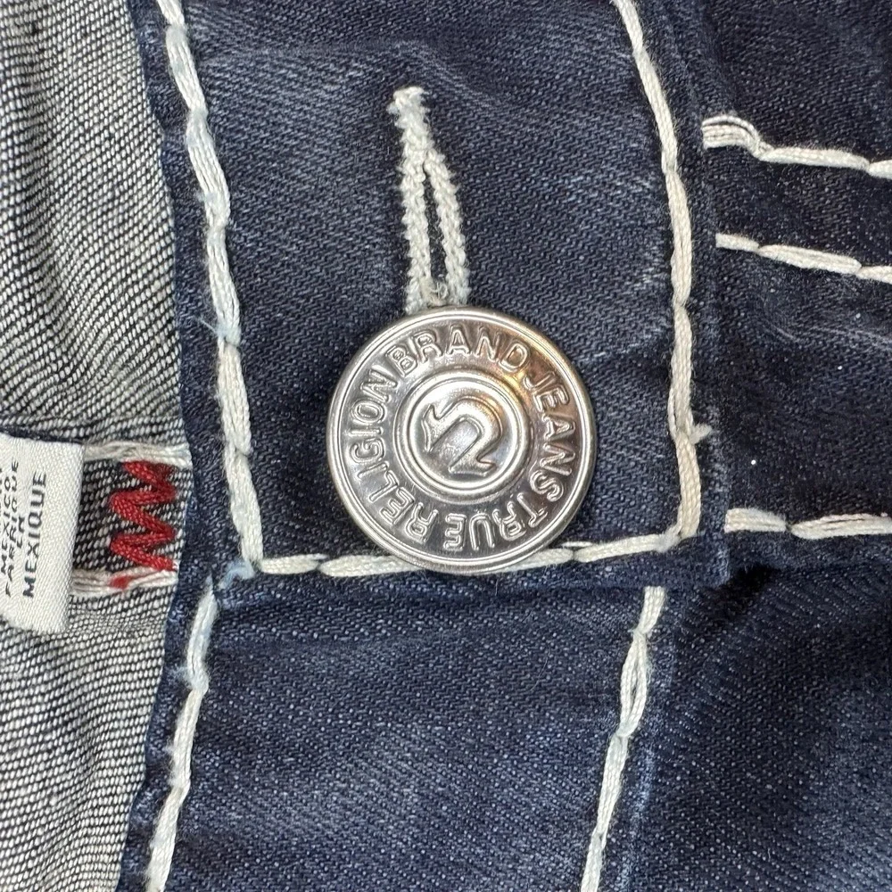 True Religion Ricky Super T Jeans Men's Sz 38 Dark Wash Thick Stitch Whisker
